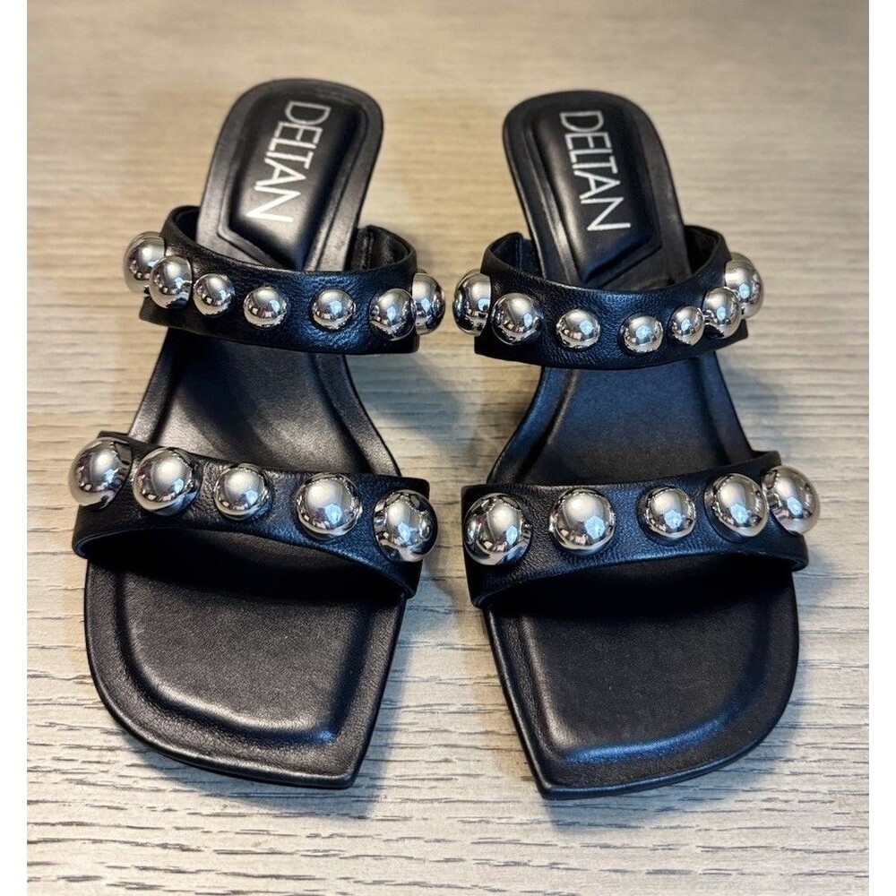 Delta Mía Leather Studded Black Dress Slide Sandals. Size 6.5